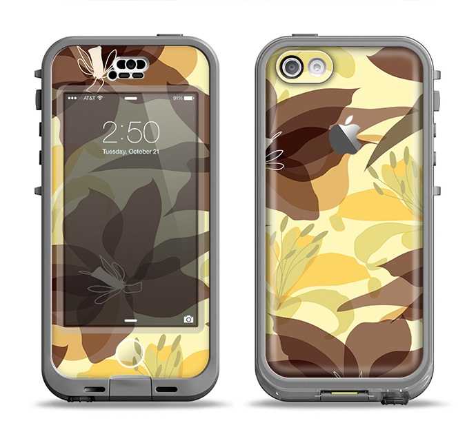 The Yellow and Brown Pastel Flowers Apple iPhone 5c LifeProof Nuud Case Skin Set