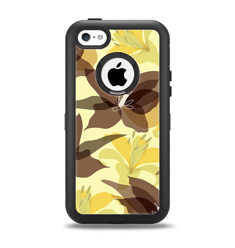 The Yellow and Brown Pastel Flowers Apple iPhone 5c Otterbox Defender Case Skin Set
