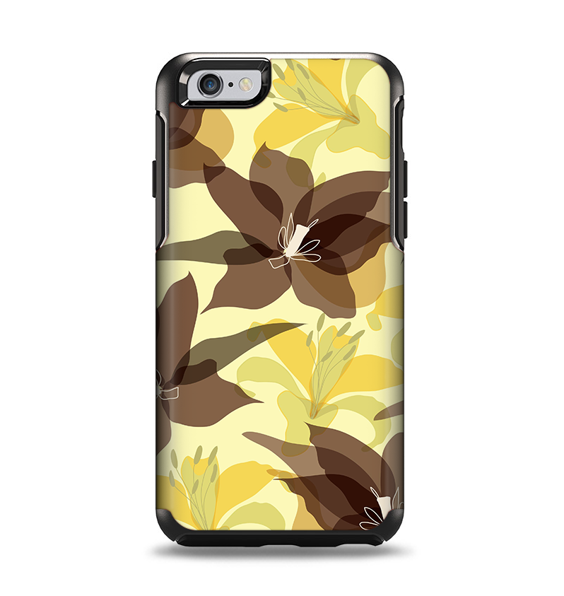 The Yellow and Brown Pastel Flowers Apple iPhone 6 Otterbox Symmetry Case Skin Set