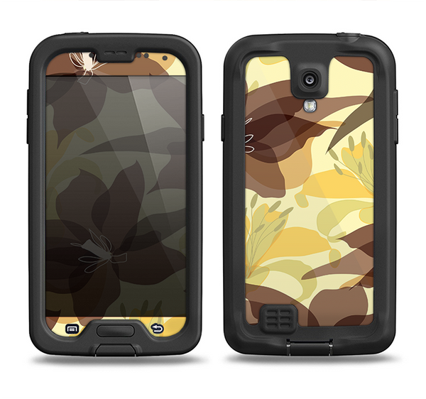 The Yellow and Brown Pastel Flowers Samsung Galaxy S4 LifeProof Nuud Case Skin Set