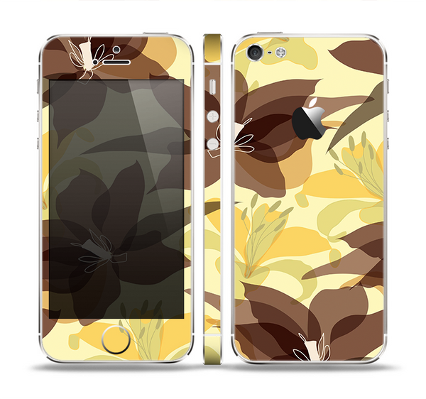 The Yellow and Brown Pastel Flowers Skin Set for the Apple iPhone 5