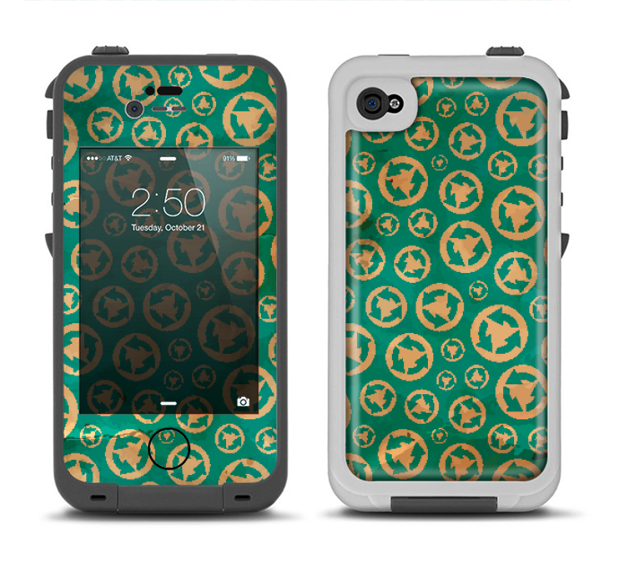 The Yellow and Green Recycle Pattern Apple iPhone 4-4s LifeProof Fre Case Skin Set