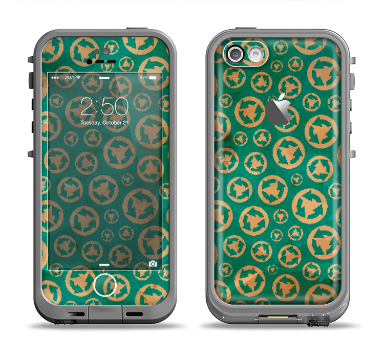The Yellow and Green Recycle Pattern Apple iPhone 5c LifeProof Fre Case Skin Set