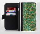 The Yellow and Green Recycle Pattern Ink-Fuzed Leather Folding Wallet Credit-Card Case for the Apple iPhone 6/6s, 6/6s Plus, 5/5s and 5c