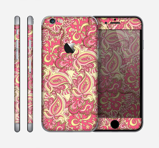 The Yellow and Pink Paisley Floral Skin for the Apple iPhone 6