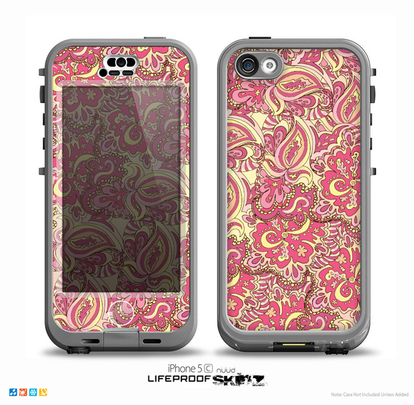 The Yellow and Pink Paisley Floral Skin for the iPhone 5c nüüd LifeProof Case