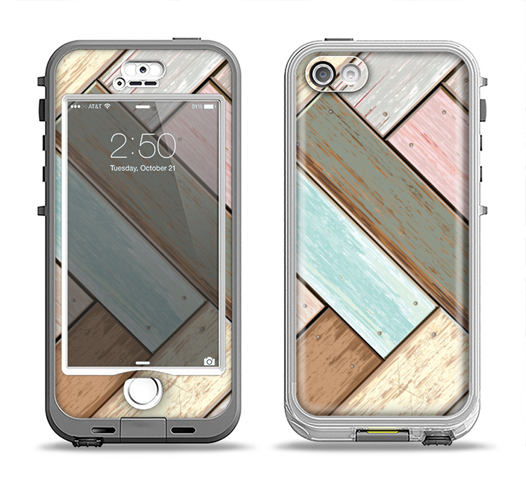 The Zigzag Vintage Wood Planks Apple iPhone 5-5s LifeProof Nuud Case Skin Set