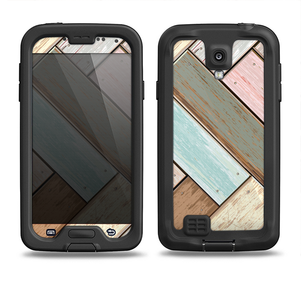 The Zigzag Vintage Wood Planks Samsung Galaxy S4 LifeProof Nuud Case Skin Set