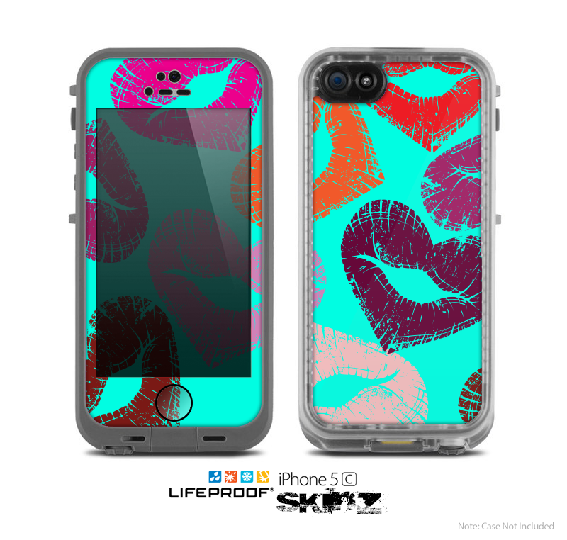 The teal Vector Puckered Color Lip Prints Skin for the Apple iPhone 5c LifeProof Case