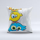 Tower of Highlighted Cartoon Birds Ink-Fuzed Decorative Throw Pillow