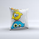 Tower of Highlighted Cartoon Birds Ink-Fuzed Decorative Throw Pillow