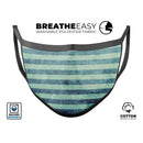 Transparent Clouds on Navy and Teal Verticle Stripes - Made in USA Mouth Cover Unisex Anti-Dust Cotton Blend Reusable & Washable Face Mask with Adjustable Sizing for Adult or Child