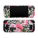 Trendy Floral On Animal Print V1 // Full Body Skin Decal Wrap Kit for the Steam Deck handheld gaming computer