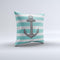 Trendy Grunge Green Striped With Anchor Ink-Fuzed Decorative Throw Pillow