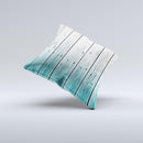 Trendy Teal to White Aged Wood Planks Ink-Fuzed Decorative Throw Pillow