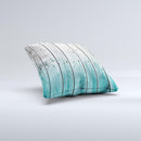 Trendy Teal to White Aged Wood Planks Ink-Fuzed Decorative Throw Pillow