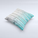 Trendy Teal to White Aged Wood Planks Ink-Fuzed Decorative Throw Pillow