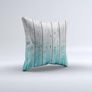 Trendy Teal to White Aged Wood Planks Ink-Fuzed Decorative Throw Pillow