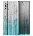 Trendy Teal to White Aged Wood Planks - Premium Vinyl Skin Decal for Samsung Galaxy S25 Ultra, S24, S23, S22 & All Galaxy S Models