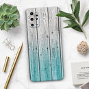 Trendy Teal to White Aged Wood Planks - Premium Vinyl Skin Decal for Samsung Galaxy S25 Ultra, S24, S23, S22 & All Galaxy S Models