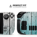 Trendy Teal to White Aged Wood Planks // Full Body Skin Decal Wrap Kit for the Steam Deck handheld gaming computer