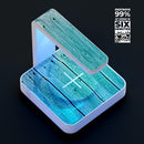 Trendy Teal to White Aged Wood Planks UV Germicidal Sanitizing Sterilizing Wireless Smart Phone Screen Cleaner + Charging Station