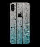 Trendy Teal to White Aged Wood Planks - iPhone XS MAX, XS/X, 8/8+, 7/7+, 5/5S/SE Skin-Kit (All iPhones Available)
