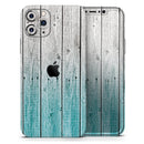 Trendy Teal to White Aged Wood Planks - Protective Skin Wrap & Decal – Compatible with iPhone SE to iPhone 17 Pro Max (All Models)