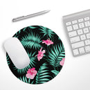 Tropical Mint and Vivid Pink Floral// WaterProof Rubber Foam Backed Anti-Slip Mouse Pad for Home Work Office or Gaming Computer Desk