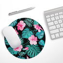 Tropical Mint and Vivid Pink Floral v2// WaterProof Rubber Foam Backed Anti-Slip Mouse Pad for Home Work Office or Gaming Computer Desk