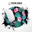 Tropical Mint and Vivid Pink Floral v2// WaterProof Rubber Foam Backed Anti-Slip Mouse Pad for Home Work Office or Gaming Computer Desk