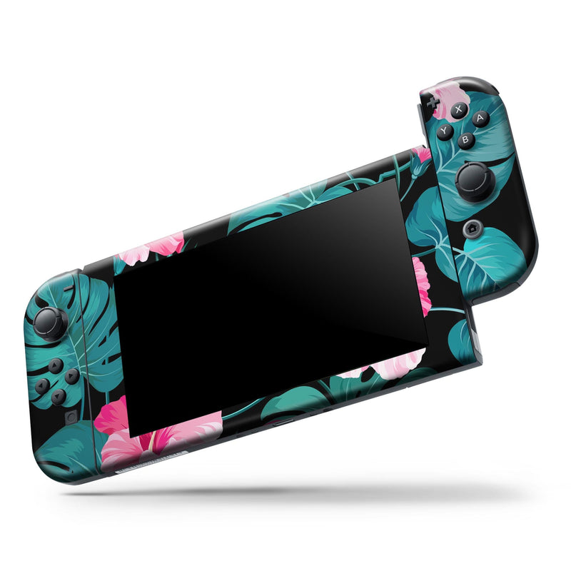 Tropical Mint and Vivid Pink Floral v2 // Skin Decal Wrap Kit for Nintendo Switch Console & Dock, Joy-Cons, Pro Controller, Lite, 3DS XL, 2DS XL, DSi, or Wii