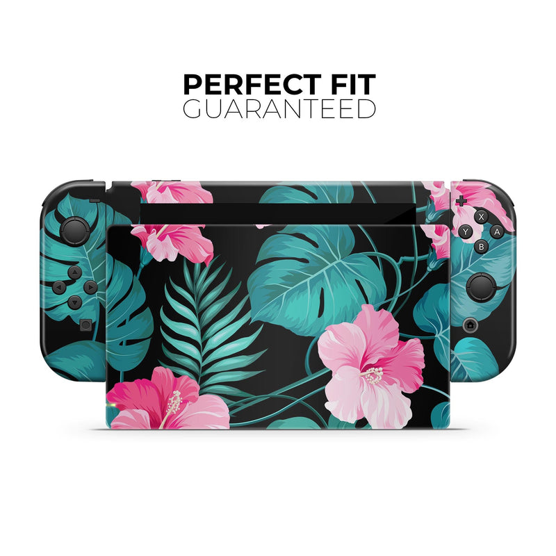 Tropical Mint and Vivid Pink Floral v2 // Skin Decal Wrap Kit for Nintendo Switch Console & Dock, Joy-Cons, Pro Controller, Lite, 3DS XL, 2DS XL, DSi, or Wii
