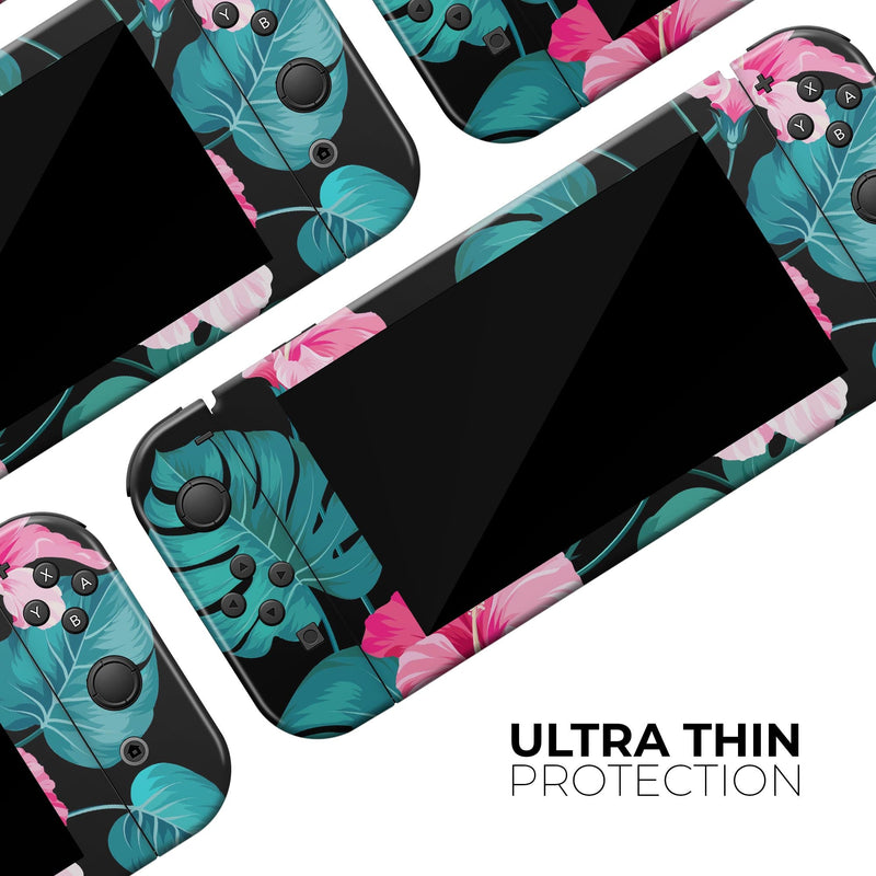 Tropical Mint and Vivid Pink Floral v2 // Skin Decal Wrap Kit for Nintendo Switch Console & Dock, Joy-Cons, Pro Controller, Lite, 3DS XL, 2DS XL, DSi, or Wii