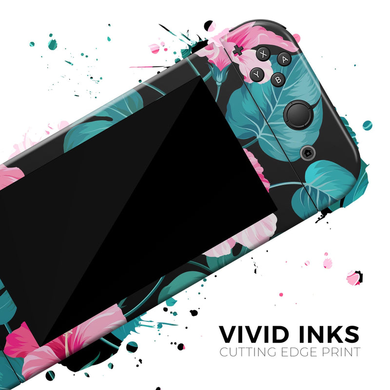 Tropical Mint and Vivid Pink Floral v2 // Skin Decal Wrap Kit for Nintendo Switch Console & Dock, Joy-Cons, Pro Controller, Lite, 3DS XL, 2DS XL, DSi, or Wii