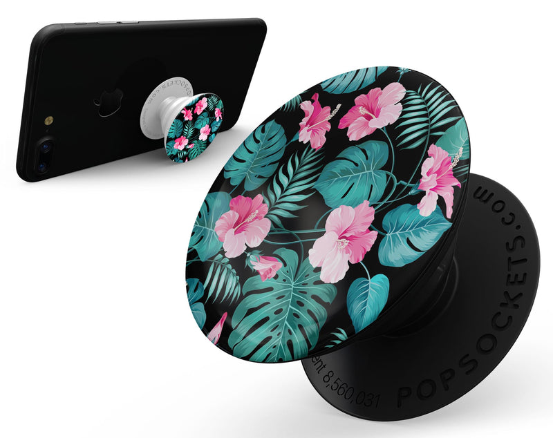 Tropical Mint and Vivid Pink Floral v2 - Skin Kit for PopSockets and other Smartphone Extendable Grips & Stands