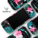Tropical Mint and Vivid Pink Floral v2 // Full Body Skin Decal Wrap Kit for the Steam Deck handheld gaming computer