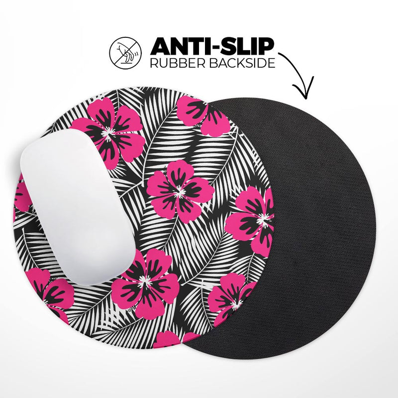 Tropical Summer Hot Pink Floral// WaterProof Rubber Foam Backed Anti-Slip Mouse Pad for Home Work Office or Gaming Computer Desk