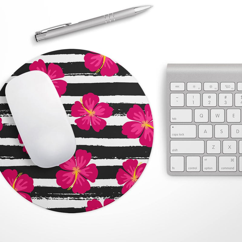 Tropical Summer Hot Pink Floral v2// WaterProof Rubber Foam Backed Anti-Slip Mouse Pad for Home Work Office or Gaming Computer Desk
