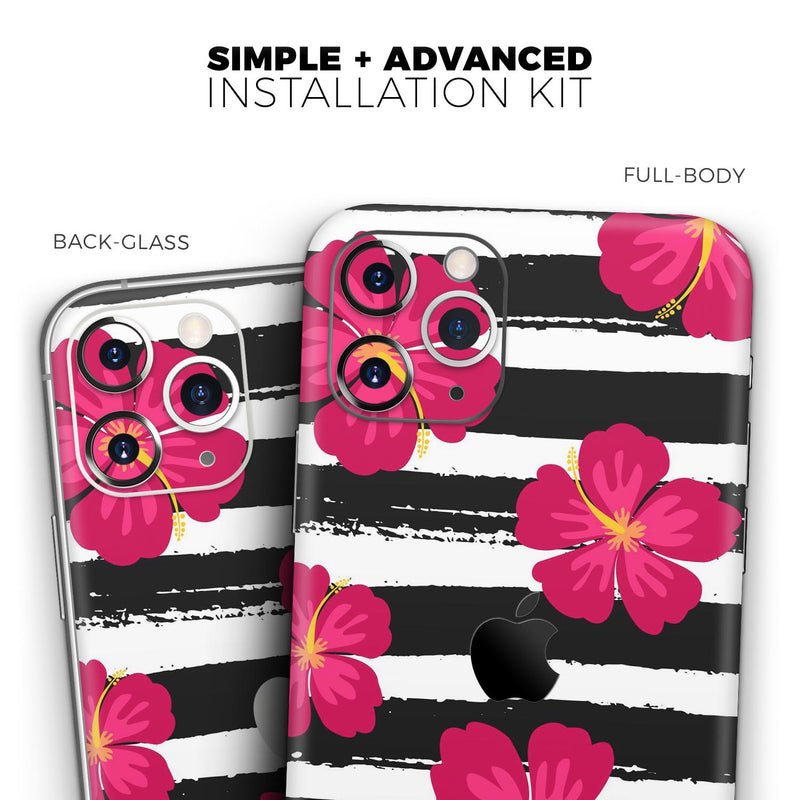 Tropical Summer Hot Pink Floral v2 // Skin-Kit compatible with the Apple iPhone 14, 13, 12, 12 Pro Max, 12 Mini, 11 Pro, SE, X/XS + (All iPhones Available)