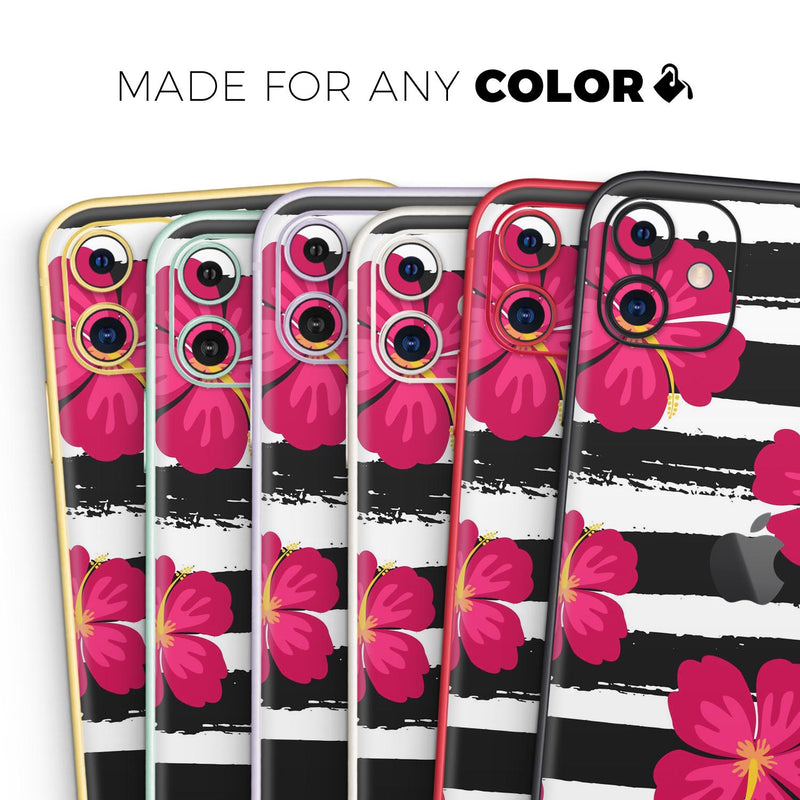 Tropical Summer Hot Pink Floral v2 // Skin-Kit compatible with the Apple iPhone 14, 13, 12, 12 Pro Max, 12 Mini, 11 Pro, SE, X/XS + (All iPhones Available)