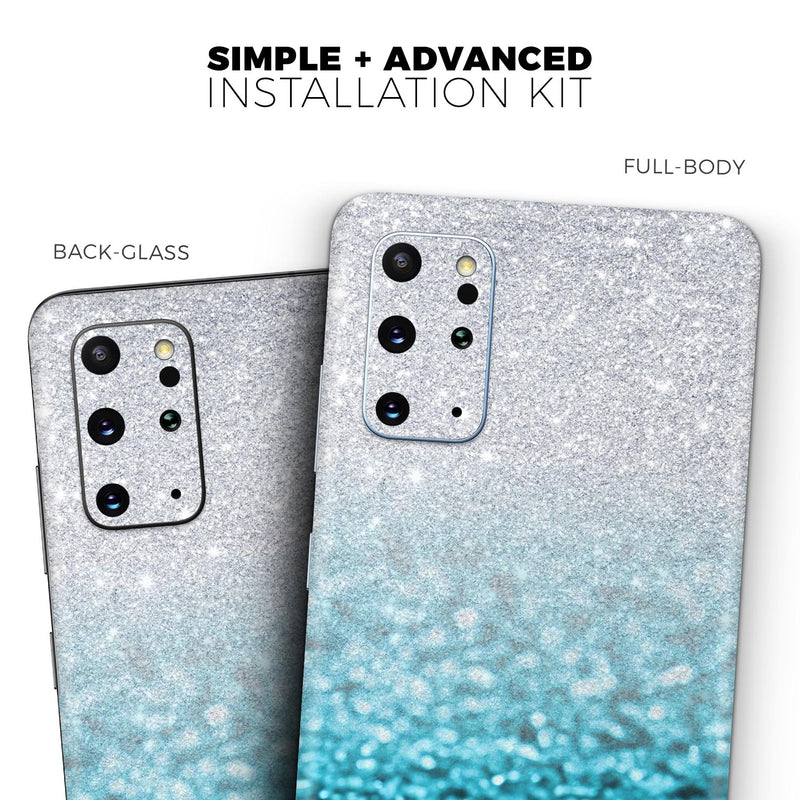 Turquoise & Silver Glimmer Fade - Skin-Kit for the Samsung Galaxy S-Series S20, S20 Plus, S20 Ultra , S10 & others (All Galaxy Devices Available)