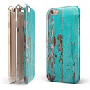 Turquoise Chipped Paint on Wood iPhone 6/6s or 6/6s Plus 2-Piece Hybrid INK-Fuzed Case