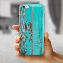 Turquoise Chipped Paint on Wood iPhone 6/6s or 6/6s Plus 2-Piece Hybrid INK-Fuzed Case