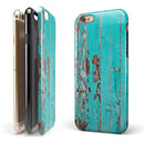 Turquoise Chipped Paint on Wood iPhone 6/6s or 6/6s Plus 2-Piece Hybrid INK-Fuzed Case
