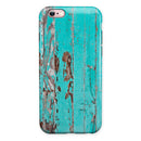 Turquoise Chipped Paint on Wood iPhone 6/6s or 6/6s Plus 2-Piece Hybrid INK-Fuzed Case
