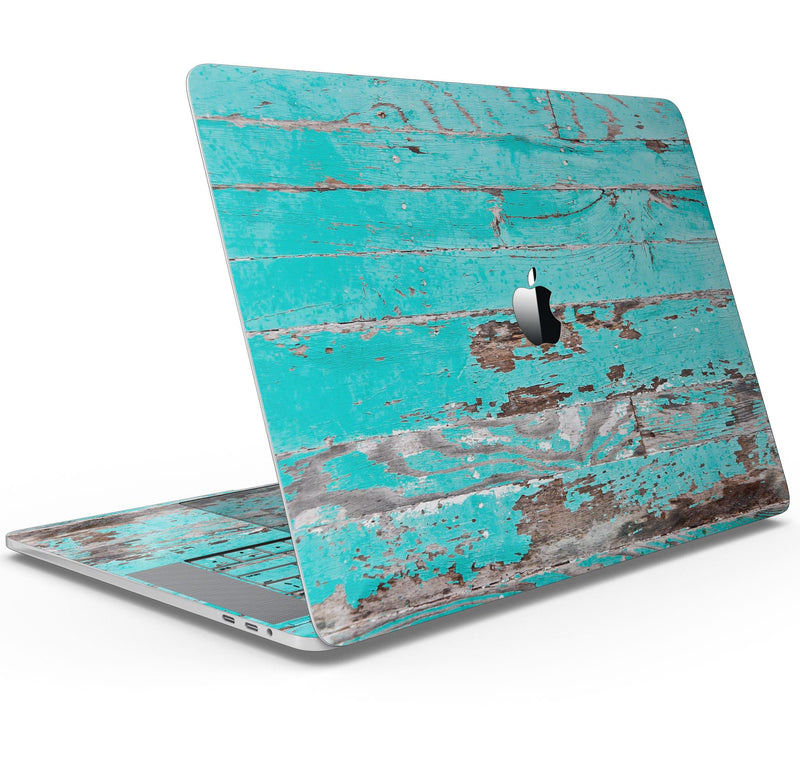 Turquoise Chipped Paint on Wood - Skin Decal Wrap Kit Compatible with the Apple MacBook Pro, Pro with Touch Bar or Air (11", 12", 13", 15" & 16" - All Versions Available)
