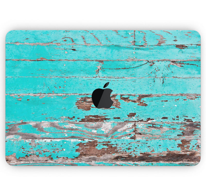 Turquoise Chipped Paint on Wood - Skin Decal Wrap Kit Compatible with the Apple MacBook Pro, Pro with Touch Bar or Air (11", 12", 13", 15" & 16" - All Versions Available)