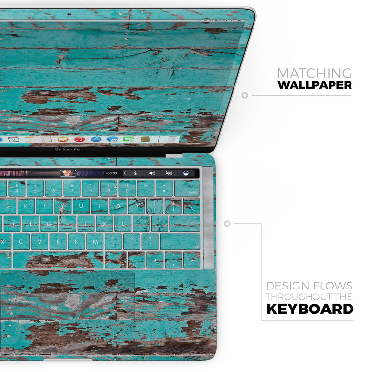 Turquoise Chipped Paint on Wood - Skin Decal Wrap Kit Compatible with the Apple MacBook Pro, Pro with Touch Bar or Air (11", 12", 13", 15" & 16" - All Versions Available)