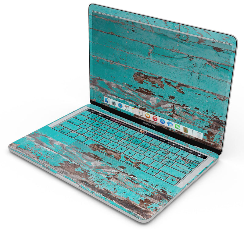 Turquoise Chipped Paint on Wood - Skin Decal Wrap Kit Compatible with the Apple MacBook Pro, Pro with Touch Bar or Air (11", 12", 13", 15" & 16" - All Versions Available)